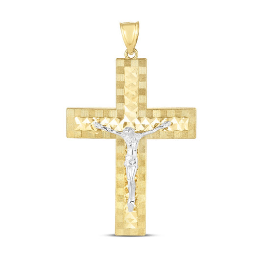 14K Two-Tone Diamond Cut Cross Pendant. Sold Indiividually. Pair it with any of our basic chains.