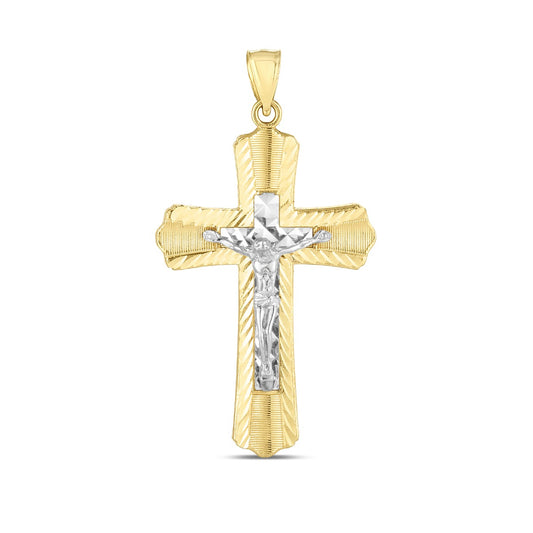 14K Two-Tone Diamond Cut Cross Pendant. Sold Indiividually. Pair it with any of our basic chains.