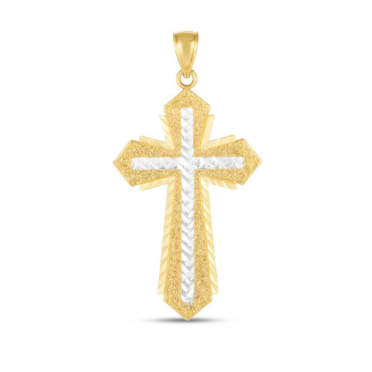 14K Two-Tone Diamond Cut Edgy Cross Pendant