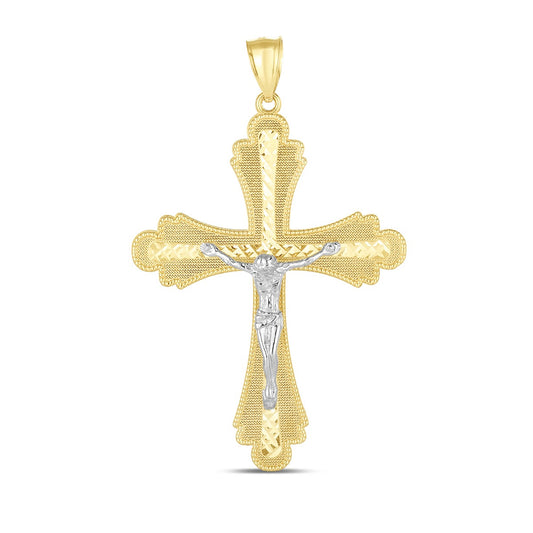 14K Two-Tone Diamond Cut Cross Pendant. Sold Indiividually. Pair it with any of our basic chains.