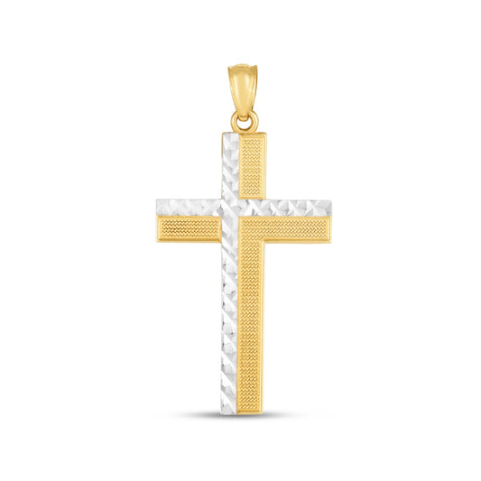 14K Two-Tone Diamond Cut Double Cross Pendant