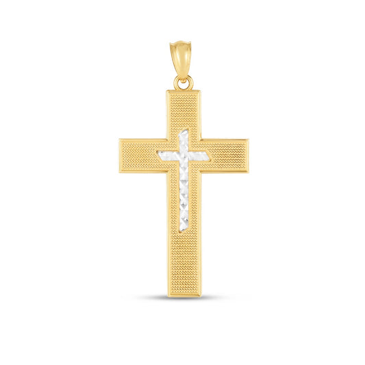 14K Two-Tone Diamond Cut Cross Pendant with Diamond Cut Cross in the Center