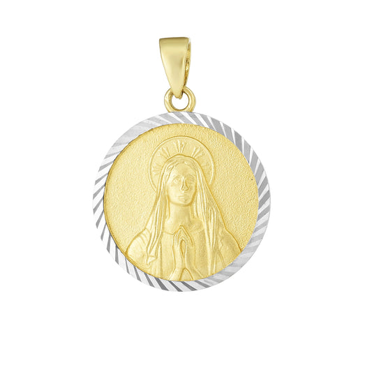 14K Yellow & White Gold Blessed Mary Religious Medal