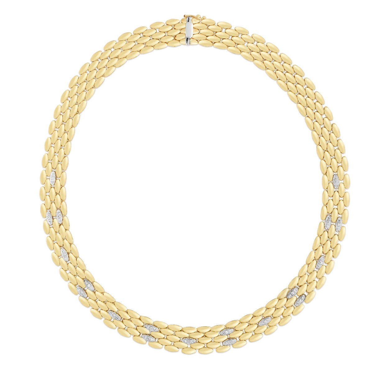 14K Two-tone Gold Diamond Panther Link Necklace with Box Clasp