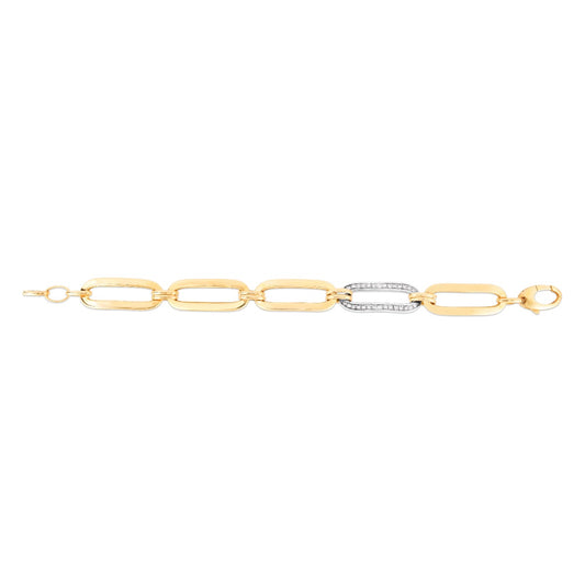 14K Gold Oval Link Bracelet with Diamonds and Lobster Clasp