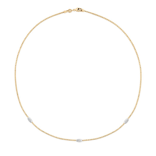 Two-Tone 14K Gold and Diamonds Popcorn Station Necklace