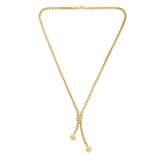 14K Gold Popcorn Diamond Lariat Necklace with Lobster Clasp