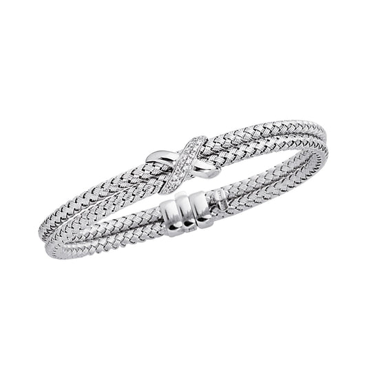 14K Gold Diamond Station Woven Bangle