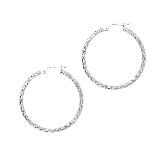 14K Gold Diamond Cut Hoop Earring