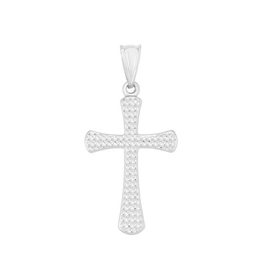 14K White Gold Diamond Cut Cross