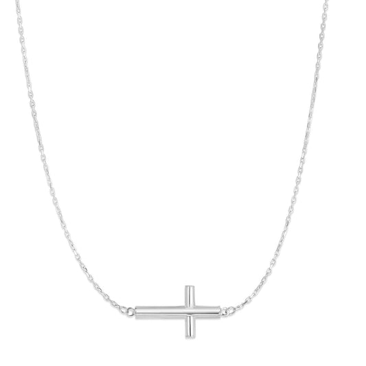 14K Gold Diamond Cut Sideways Cross Necklace with Lobster Clasp