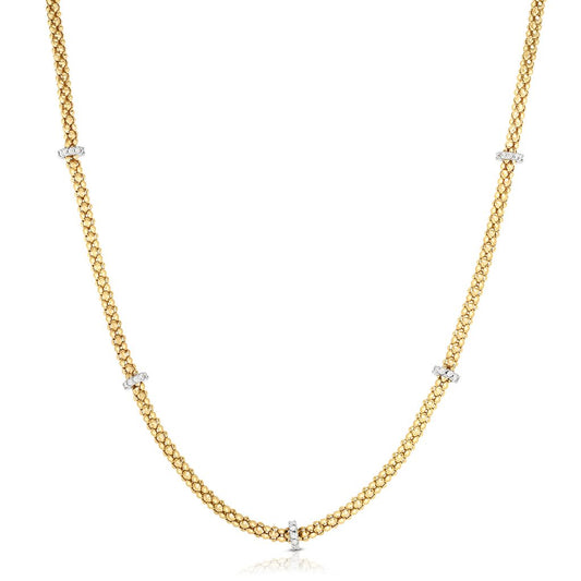 14K Gold Diamond Station Popcorn Chain Necklace