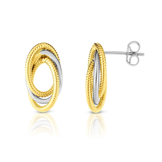 14K Yellow & Gold Open Oval Love Knot Stud Earring