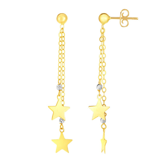 14K Gold Yellow & Double Star Drop Earring