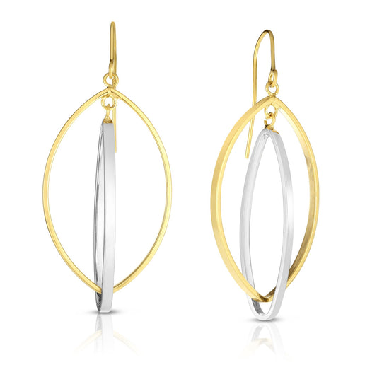 14K White and Yellow Gold Interlocking Tear Drop Dangle Earring