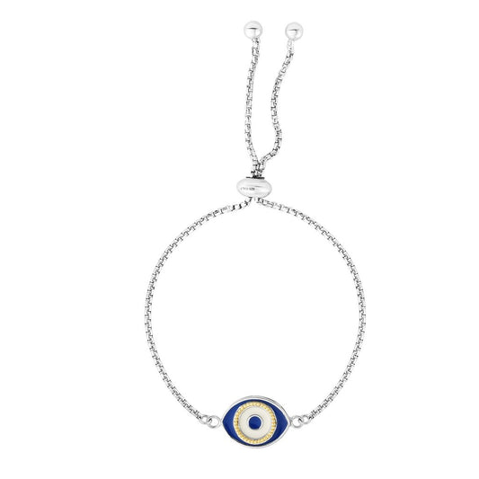 Sterling Silver Enamel Evil Eye Friendship Bracelet with Drawstring Clasp