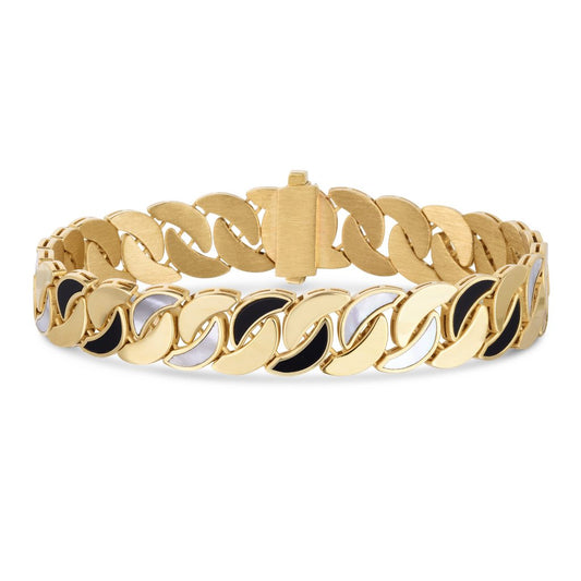 14K Gold Cuban Link Bracelet with Colored Enamel and Snap Clasp